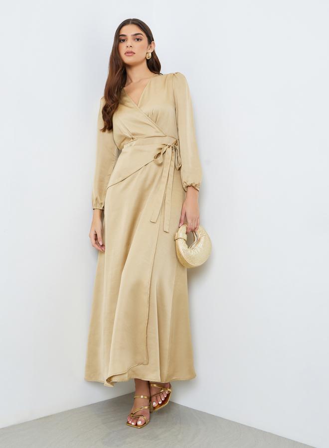 Styli Women Beige Wrap Maxi Dress - Image 5